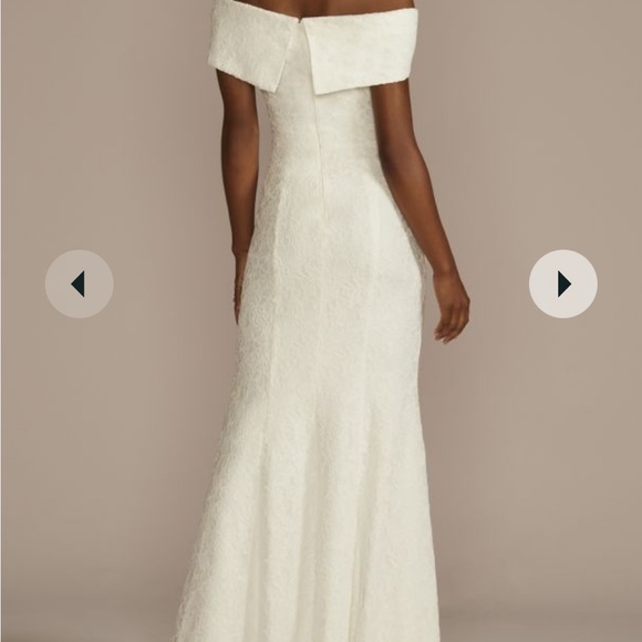 NWOT David's Bridal cuffed off-the-shoulder lace sheath gown - Picture 3 of 4